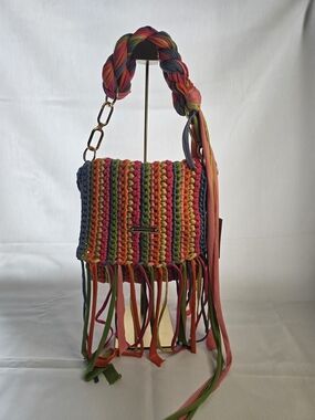 Hand Crafted Multicolor Crochet Fringe Shoulder Bag